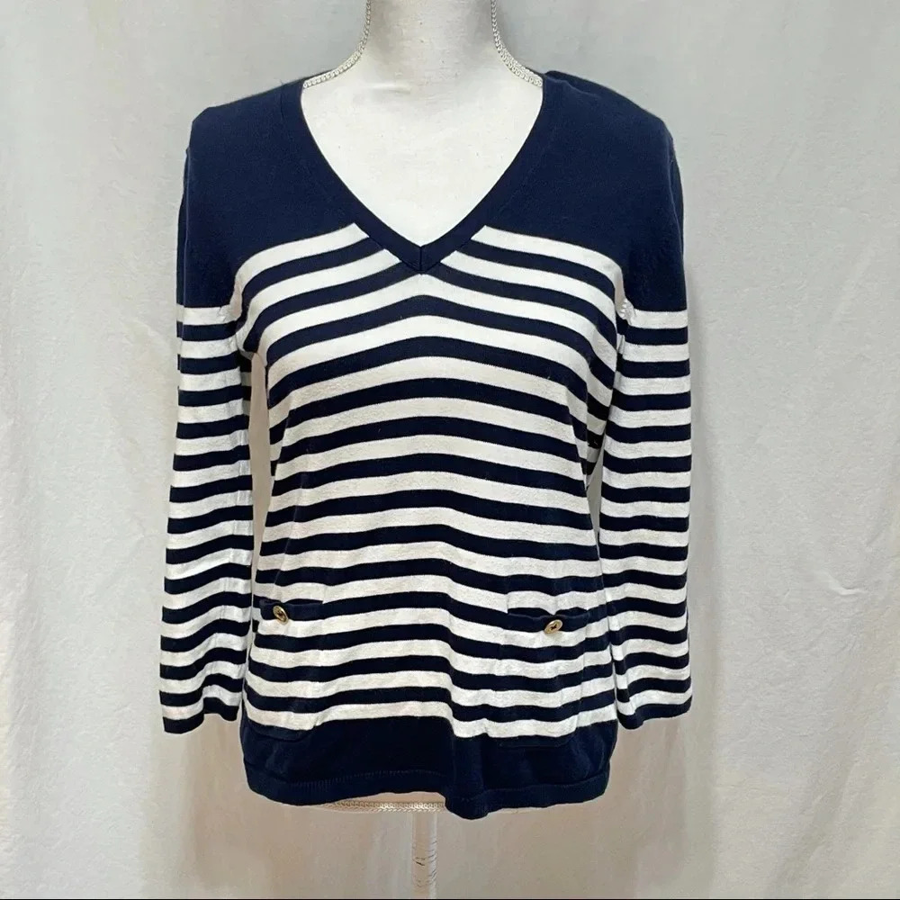 Ralph Lauren Navy and White Striped Sweater